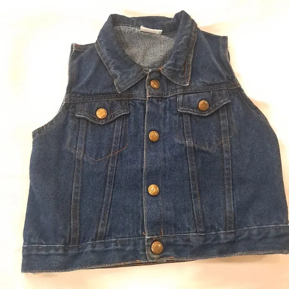 Vintage Hopscotch Denim Vest Size 24 Months dark Jean biker toddler‎ kids youth